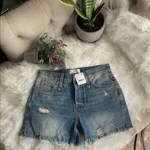 Free People Blue Distressed Jean Shorts